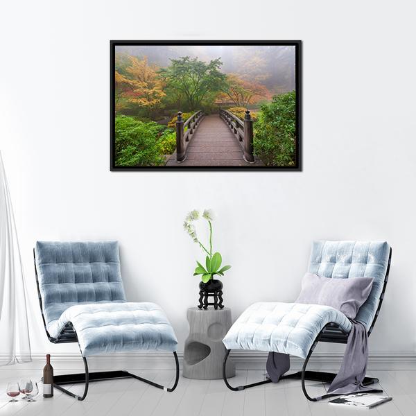 Autumn Moon Bridge Canvas Wall Art-3 Horizontal-Gallery Wrap-25" x 16"-Tiaracle