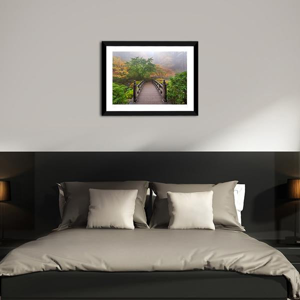 Autumn Moon Bridge Canvas Wall Art-3 Horizontal-Gallery Wrap-25" x 16"-Tiaracle