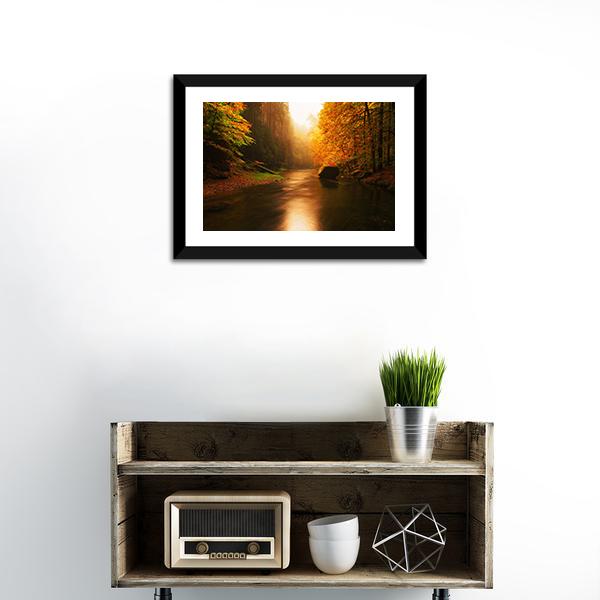 Autumn Mountain River Canvas Wall Art-1 Piece-Framed Print-20" x 16"-Tiaracle