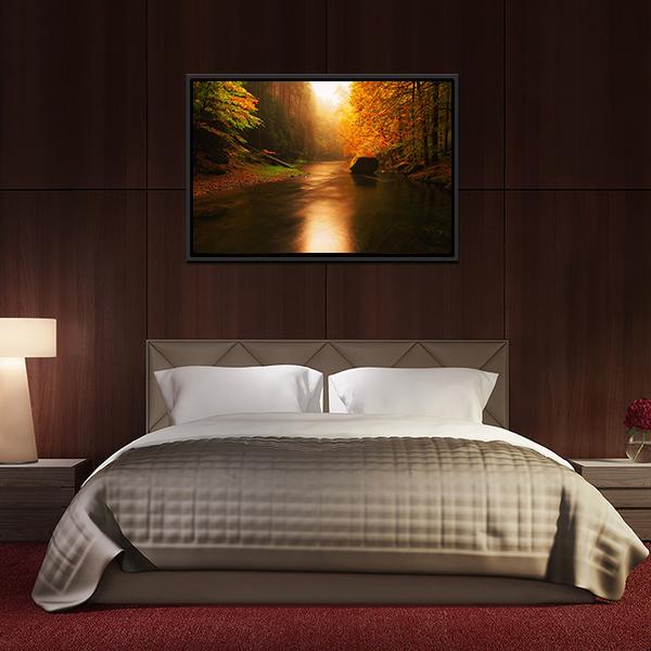 Autumn Mountain River Canvas Wall Art-3 Horizontal-Gallery Wrap-25" x 16"-Tiaracle