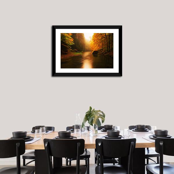 Autumn Mountain River Canvas Wall Art-3 Horizontal-Gallery Wrap-25" x 16"-Tiaracle