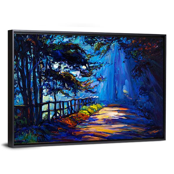 Autumn Park At Night Canvas Wall Art-1 Piece-Floating Frame-24" x 16"-Tiaracle