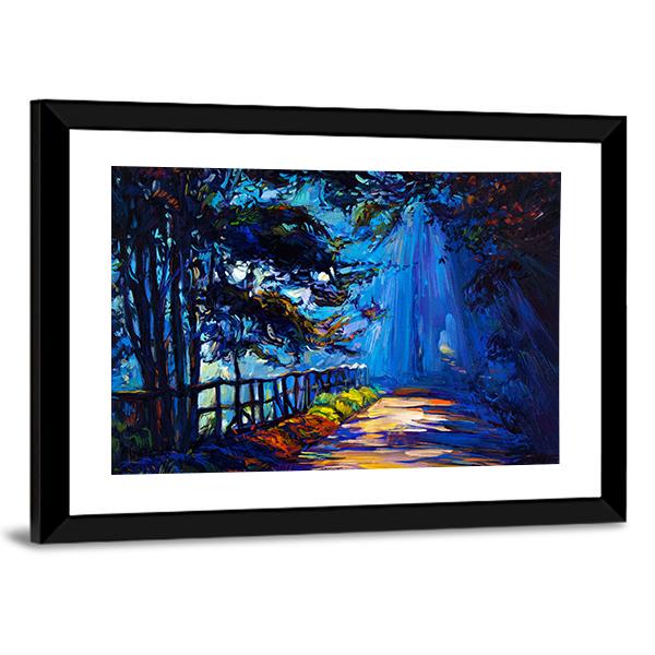 Autumn Park At Night Canvas Wall Art-1 Piece-Framed Print-20" x 16"-Tiaracle