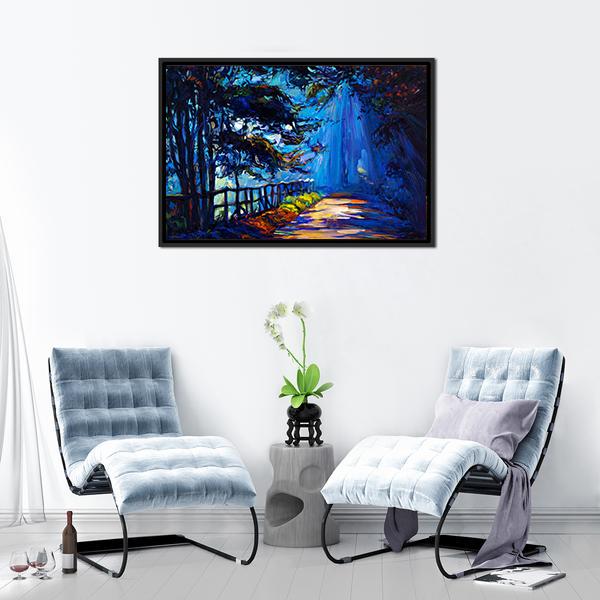 Autumn Park At Night Canvas Wall Art-3 Horizontal-Gallery Wrap-25" x 16"-Tiaracle