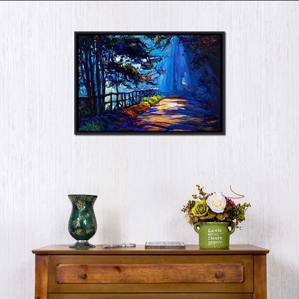 Autumn Park At Night Canvas Wall Art-3 Horizontal-Gallery Wrap-25" x 16"-Tiaracle
