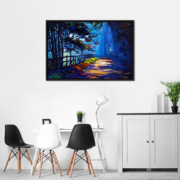 Autumn Park At Night Canvas Wall Art-3 Horizontal-Gallery Wrap-25" x 16"-Tiaracle