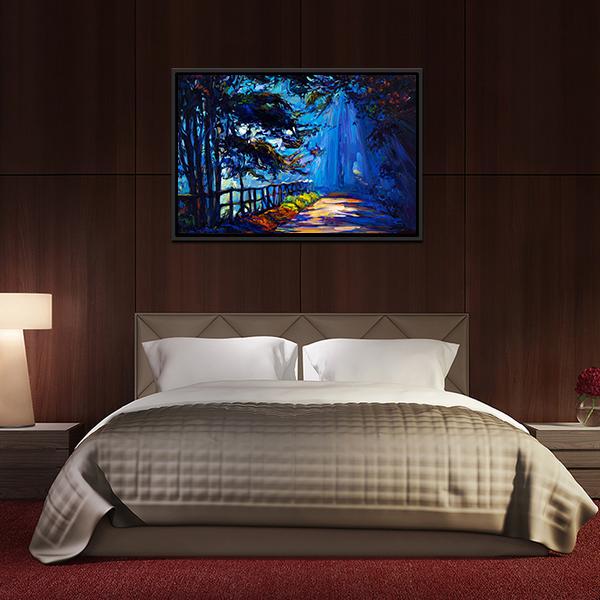 Autumn Park At Night Canvas Wall Art-3 Horizontal-Gallery Wrap-25" x 16"-Tiaracle
