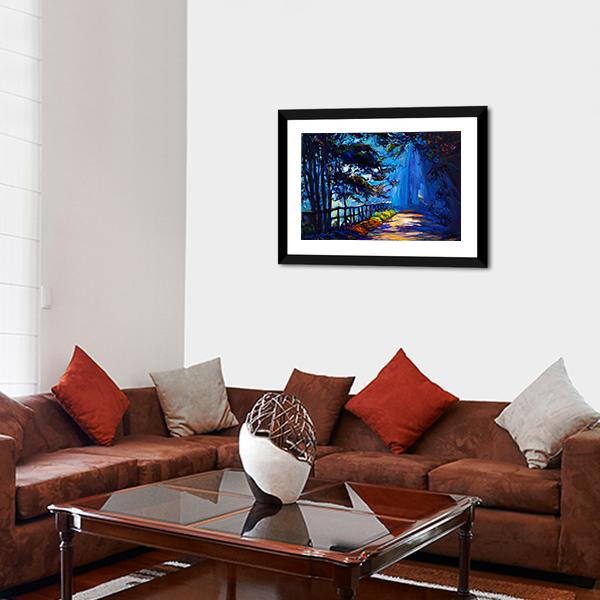 Autumn Park At Night Canvas Wall Art-3 Horizontal-Gallery Wrap-25" x 16"-Tiaracle