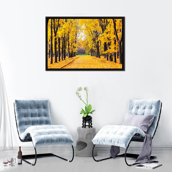 Autumn Park In Alley Canvas Wall Art-1 Piece-Floating Frame-24" x 16"-Tiaracle