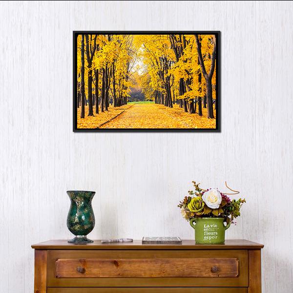 Autumn Park In Alley Canvas Wall Art-1 Piece-Floating Frame-24" x 16"-Tiaracle
