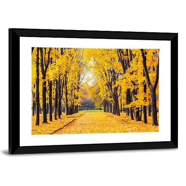 Autumn Park In Alley Canvas Wall Art-1 Piece-Framed Print-20" x 16"-Tiaracle