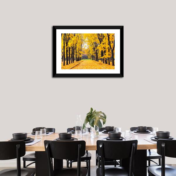 Autumn Park In Alley Canvas Wall Art-1 Piece-Framed Print-20" x 16"-Tiaracle
