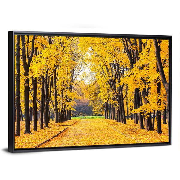 Autumn Park In Alley Canvas Wall Art-3 Horizontal-Gallery Wrap-25" x 16"-Tiaracle