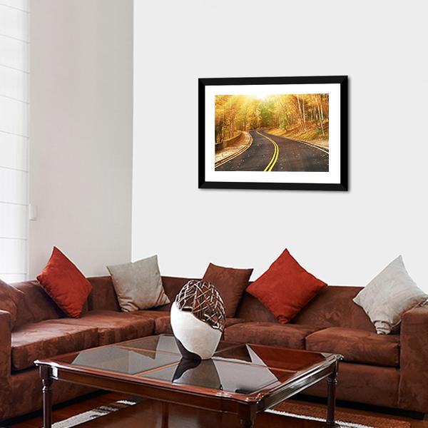 Autumn Scene With Road Canvas Wall Art-1 Piece-Framed Print-20" x 16"-Tiaracle