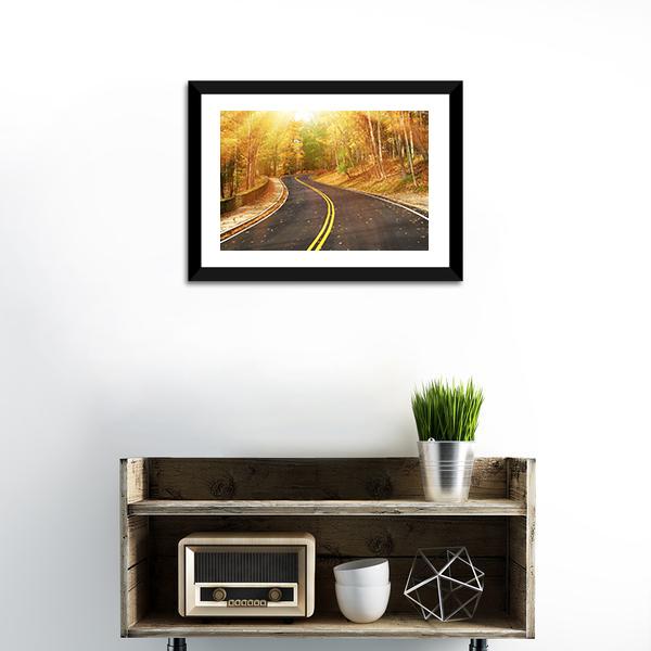 Autumn Scene With Road Canvas Wall Art-3 Horizontal-Gallery Wrap-25" x 16"-Tiaracle