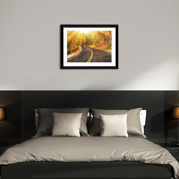 Autumn Scene With Road Canvas Wall Art-3 Horizontal-Gallery Wrap-25" x 16"-Tiaracle