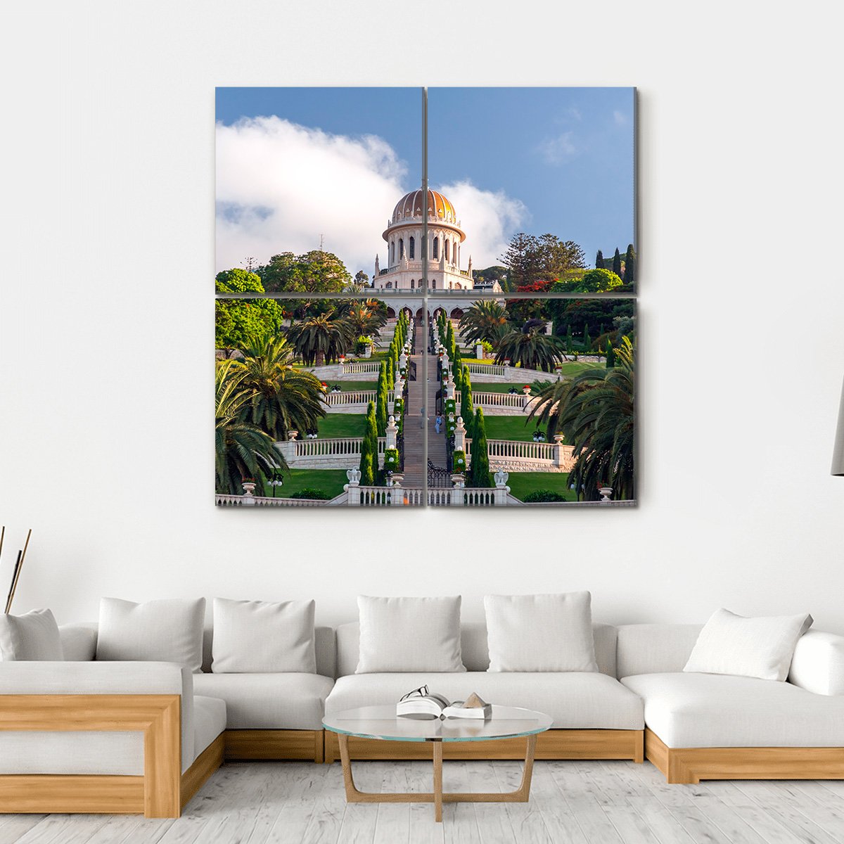 Bahai Gardens Holy Temple Canvas Wall Art-4 Square-Gallery Wrap-17" x 17"-Tiaracle