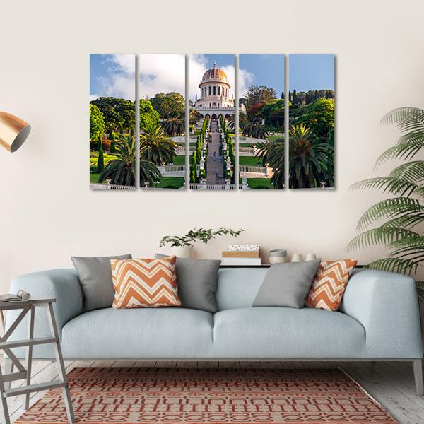 Bahai Gardens Holy Temple Canvas Wall Art-5 Horizontal-Gallery Wrap-22" x 12"-Tiaracle