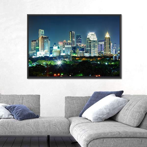 Bangkok City At Night Canvas Wall Art-1 Piece-Floating Frame-24" x 16"-Tiaracle