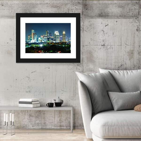 Bangkok City At Night Canvas Wall Art-5 Horizontal-Gallery Wrap-22" x 12"-Tiaracle