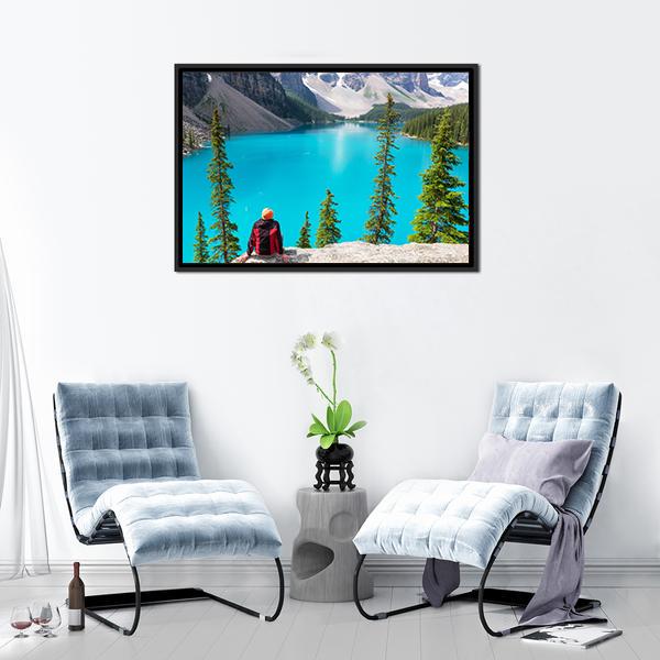 Beautiful Moraine Lake Canvas Wall Art-1 Piece-Floating Frame-24" x 16"-Tiaracle