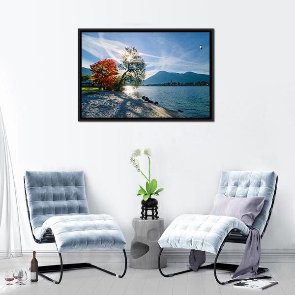 Beautiful Morning On Lake Canvas Wall Art-1 Piece-Floating Frame-36" x 24"-Tiaracle