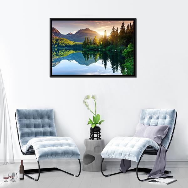 Beautiful Mountain Lake Slovakia Canvas Wall Art-1 Piece-Floating Frame-24" x 16"-Tiaracle