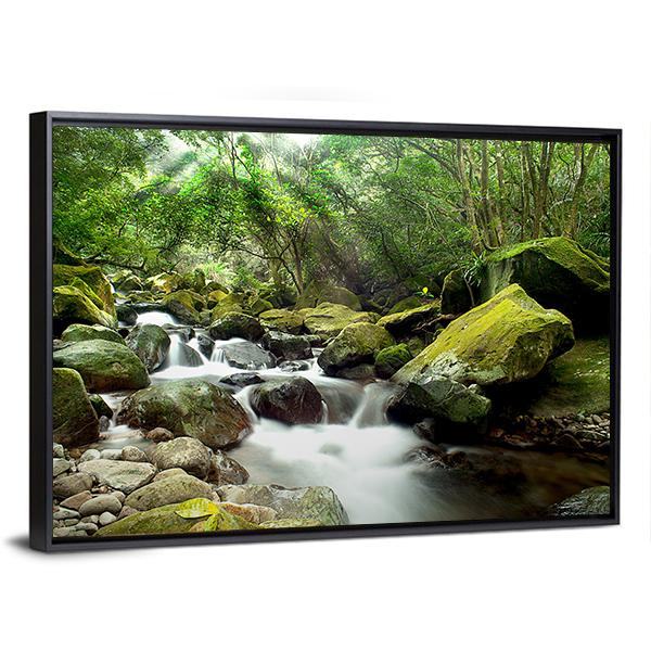 Beautiful Mountain River Canvas Wall Art-1 Piece-Floating Frame-24" x 16"-Tiaracle