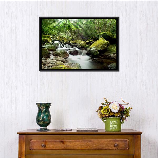 Beautiful Mountain River Canvas Wall Art-1 Piece-Floating Frame-24" x 16"-Tiaracle