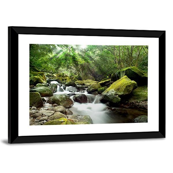Beautiful Mountain River Canvas Wall Art-1 Piece-Framed Print-20" x 16"-Tiaracle