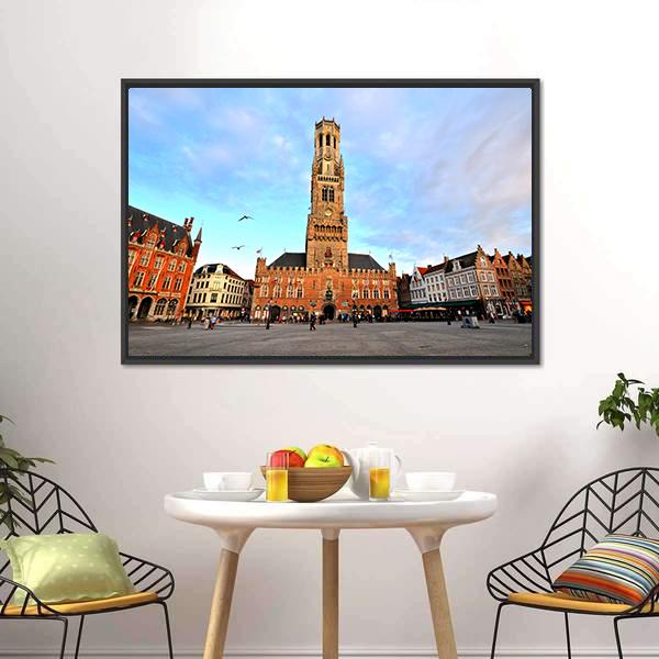 Belfry Of Bruges Canvas Wall Art-1 Piece-Floating Frame-36" x 24"-Tiaracle