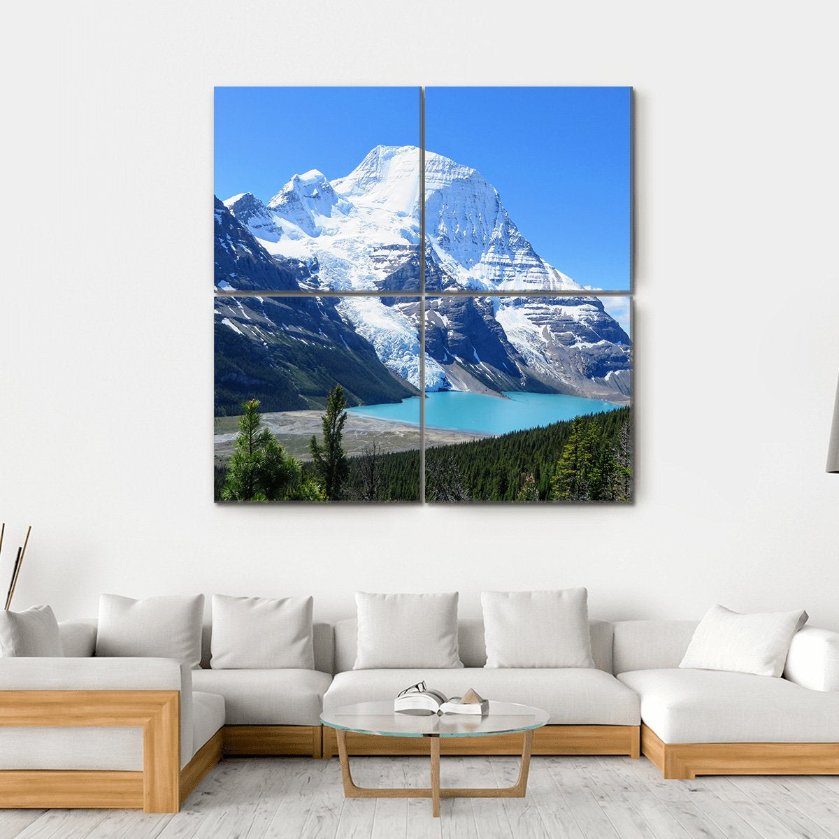 Berg Lake And Mount Robson Canvas Wall Art-4 Square-Gallery Wrap-17" x 17"-Tiaracle