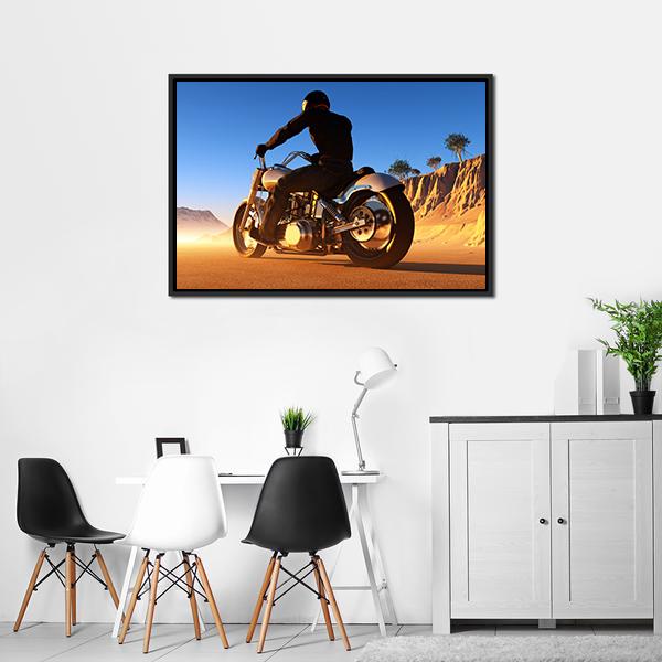 Bike Rider In Desert Canvas Wall Art-1 Piece-Floating Frame-24" x 16"-Tiaracle