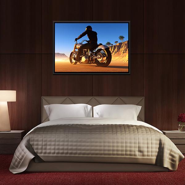 Bike Rider In Desert Canvas Wall Art-1 Piece-Floating Frame-24" x 16"-Tiaracle