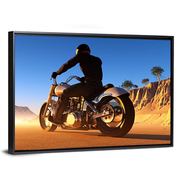 Bike Rider In Desert Canvas Wall Art-3 Horizontal-Gallery Wrap-25" x 16"-Tiaracle