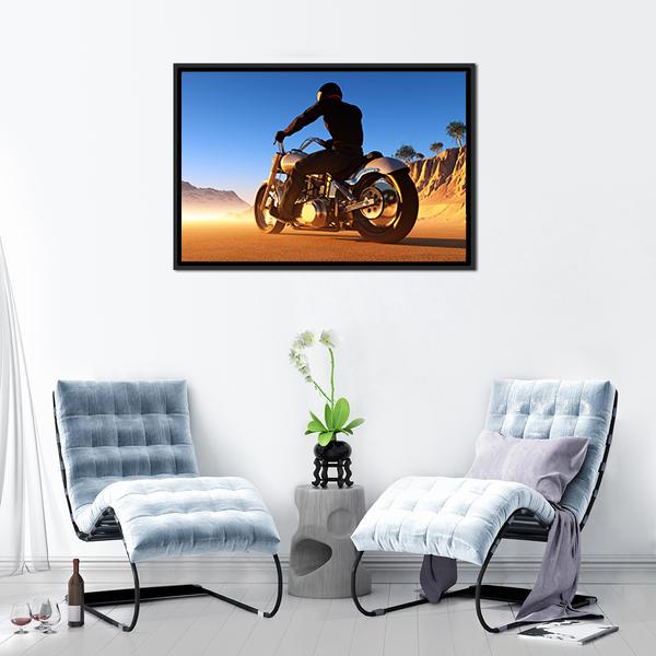 Bike Rider In Desert Canvas Wall Art-3 Horizontal-Gallery Wrap-25" x 16"-Tiaracle