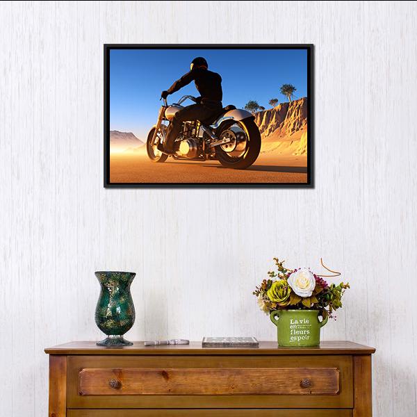 Bike Rider In Desert Canvas Wall Art-3 Horizontal-Gallery Wrap-25" x 16"-Tiaracle