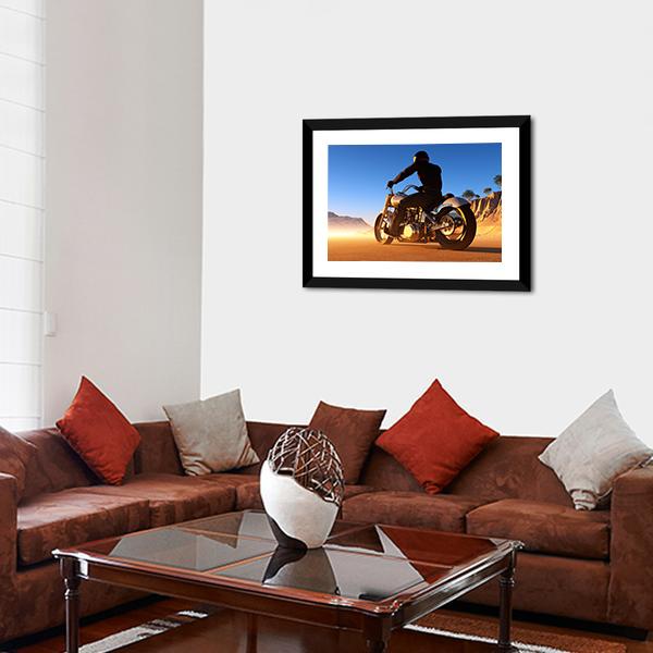 Bike Rider In Desert Canvas Wall Art-3 Horizontal-Gallery Wrap-25" x 16"-Tiaracle