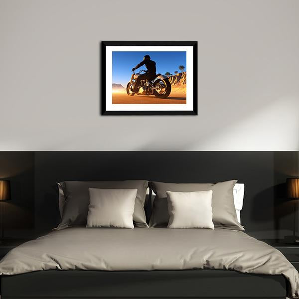 Bike Rider In Desert Canvas Wall Art-3 Horizontal-Gallery Wrap-25" x 16"-Tiaracle