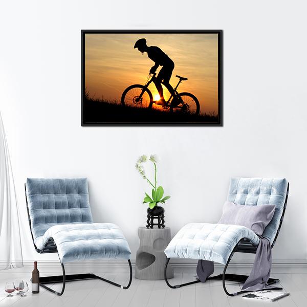Biker Silhouette In Sunrise Canvas Wall Art-1 Piece-Floating Frame-24" x 16"-Tiaracle
