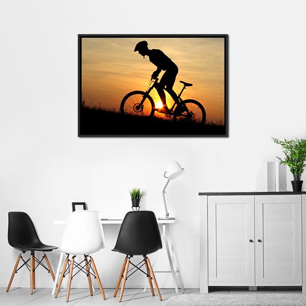Biker Silhouette In Sunrise Canvas Wall Art-1 Piece-Floating Frame-24" x 16"-Tiaracle