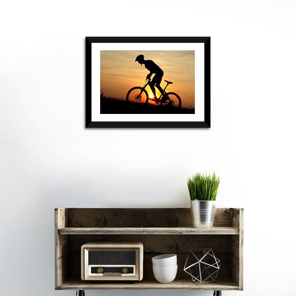 Biker Silhouette In Sunrise Canvas Wall Art-3 Horizontal-Gallery Wrap-25" x 16"-Tiaracle