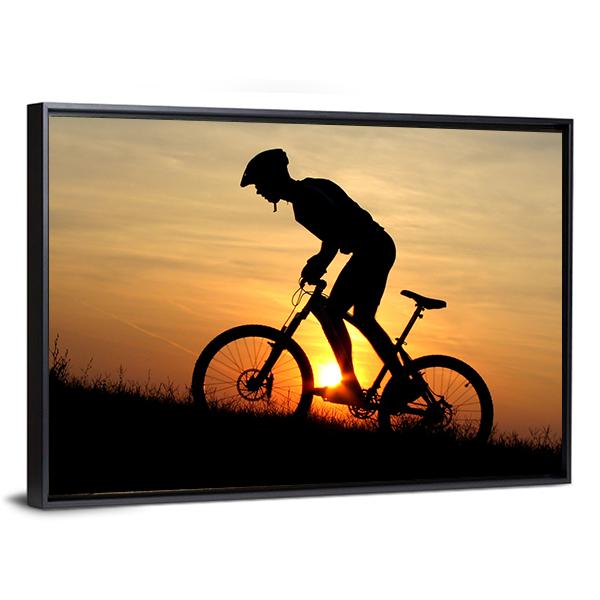 Biker Silhouette In Sunrise Canvas Wall Art-3 Horizontal-Gallery Wrap-25" x 16"-Tiaracle
