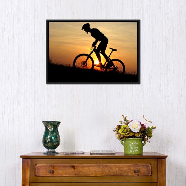 Biker Silhouette In Sunrise Canvas Wall Art-3 Horizontal-Gallery Wrap-25" x 16"-Tiaracle