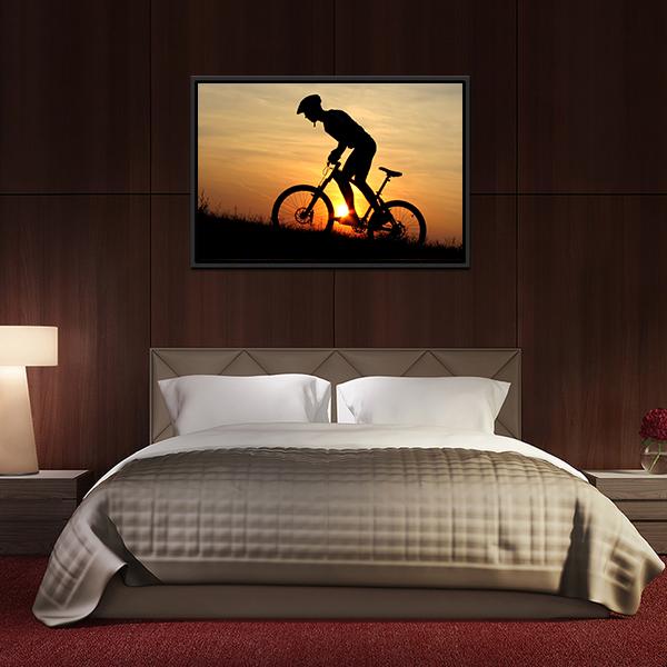 Biker Silhouette In Sunrise Canvas Wall Art-3 Horizontal-Gallery Wrap-25" x 16"-Tiaracle