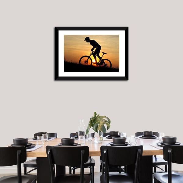Biker Silhouette In Sunrise Canvas Wall Art-5 Horizontal-Gallery Wrap-22" x 12"-Tiaracle