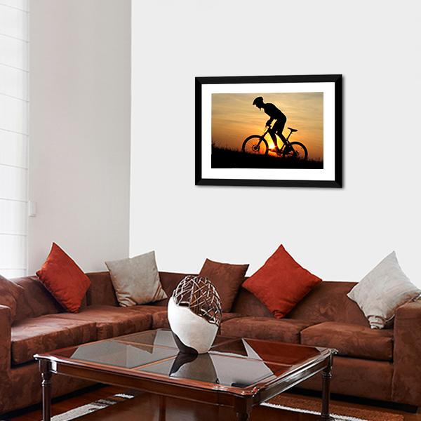 Biker Silhouette In Sunrise Canvas Wall Art-3 Horizontal-Gallery Wrap-25" x 16"-Tiaracle