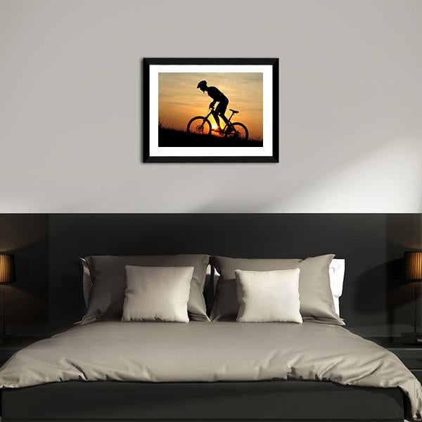 Biker Silhouette In Sunrise Canvas Wall Art-5 Horizontal-Gallery Wrap-22" x 12"-Tiaracle