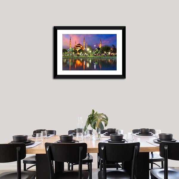 Blue Mosque At Night Canvas Wall Art-1 Piece-Framed Print-20" x 16"-Tiaracle