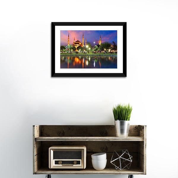 Blue Mosque At Night Canvas Wall Art-3 Horizontal-Gallery Wrap-25" x 16"-Tiaracle